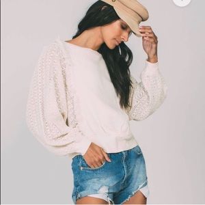 FREE PEOPLE Cream Lace Ragland Sleeve Sweatshirt M